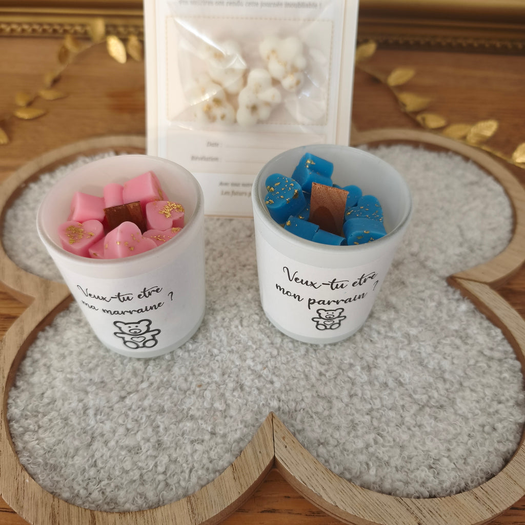 Bougie Demande Marraine / Parrain | Collection Gourmande aux Cœurs Fondants & Feuille d'Or (Parfum Vanille)