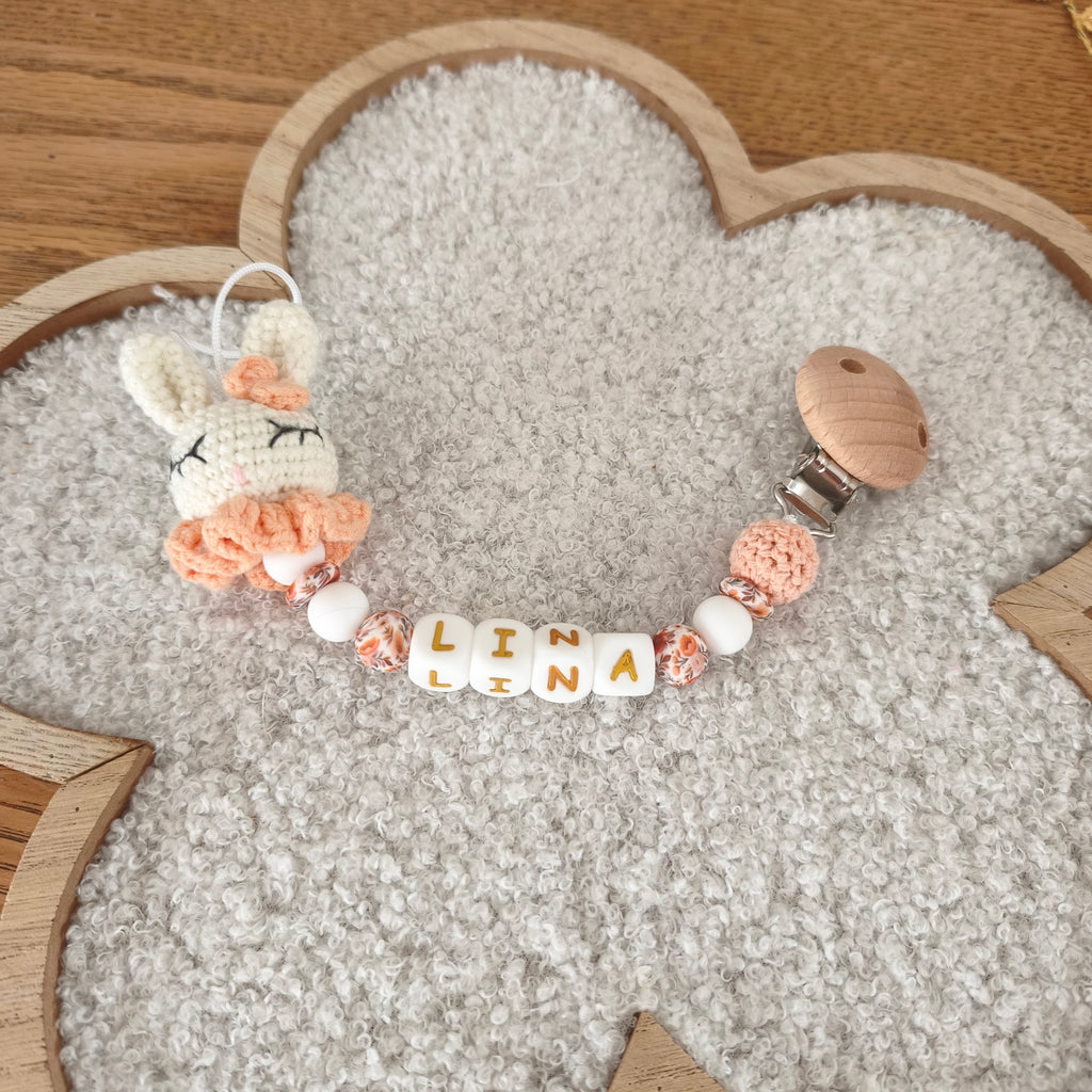 Attache tétine lapin personnalisé fille 