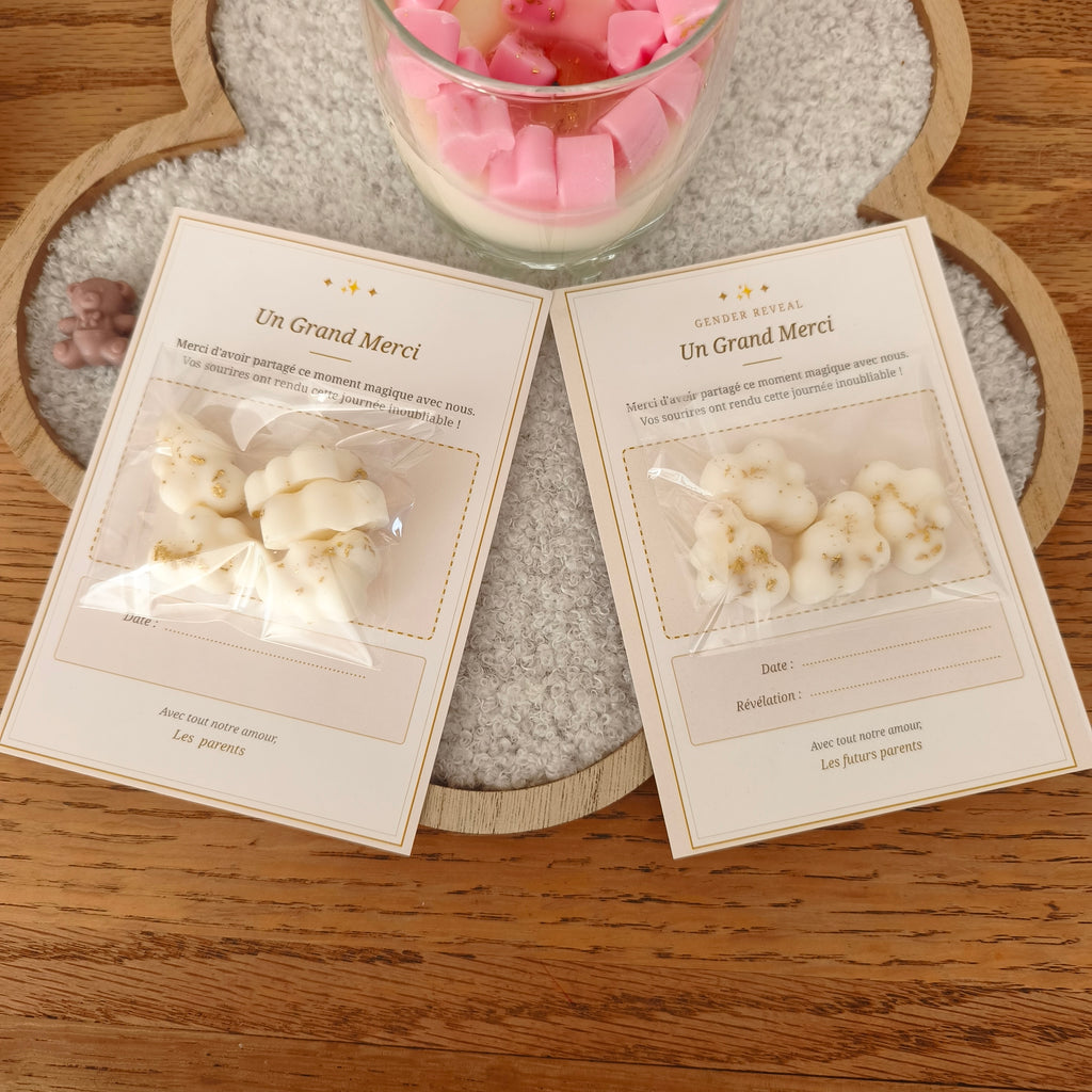 Carte Souvenir & Mini Fondants Parfumés – Cadeau Invités Gender Reveal / Baby Shower / Baptême/ anniversaire