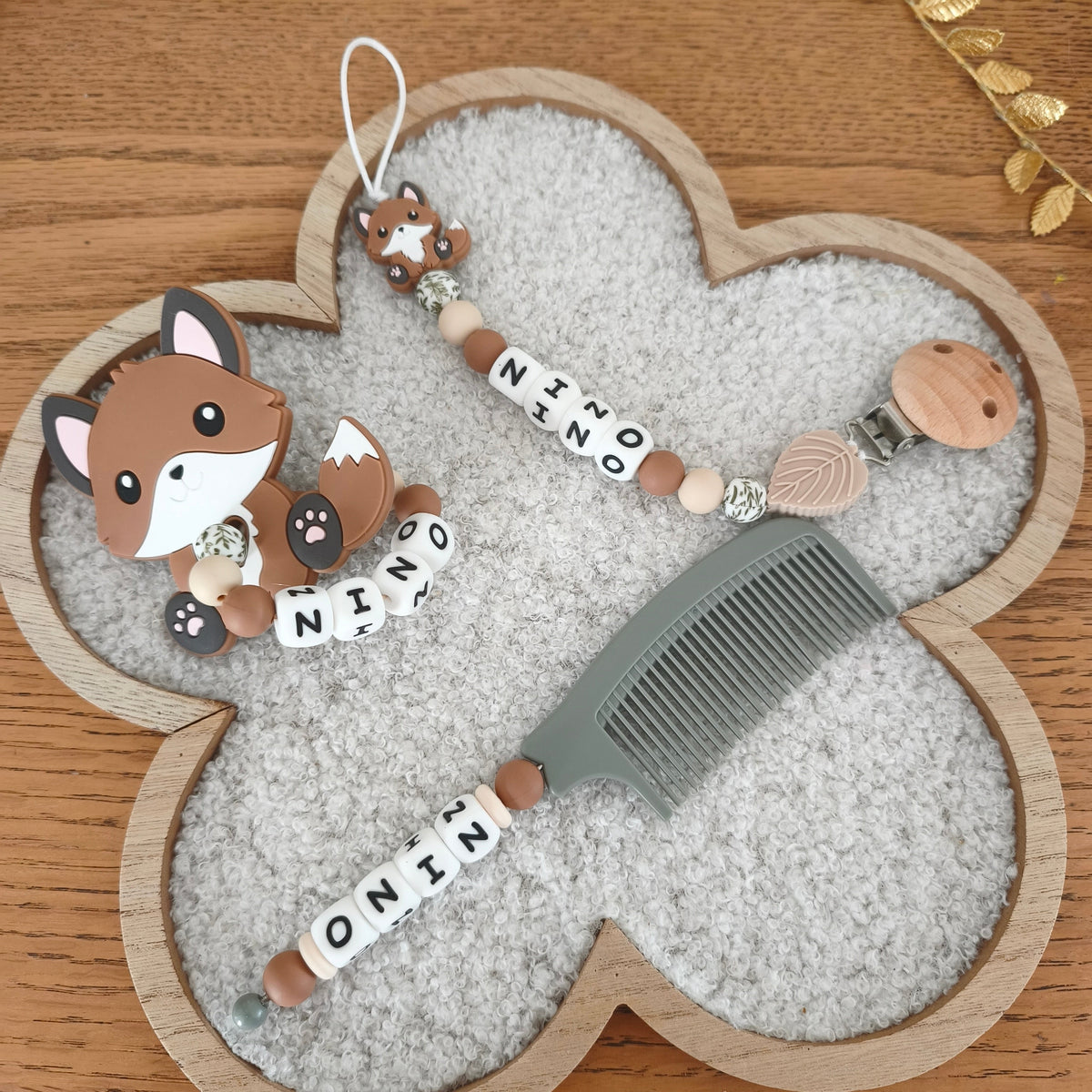 Pack naissance personnalisé renard 3 pièces pour bébé