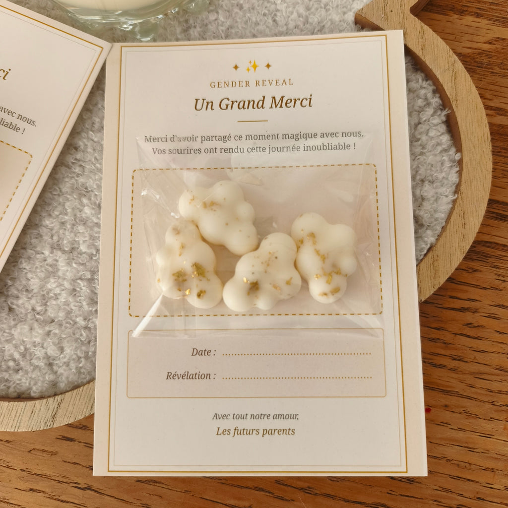 Carte Souvenir & Mini Fondants Parfumés – Cadeau Invités Gender Reveal / Baby Shower / Baptême/ anniversaire