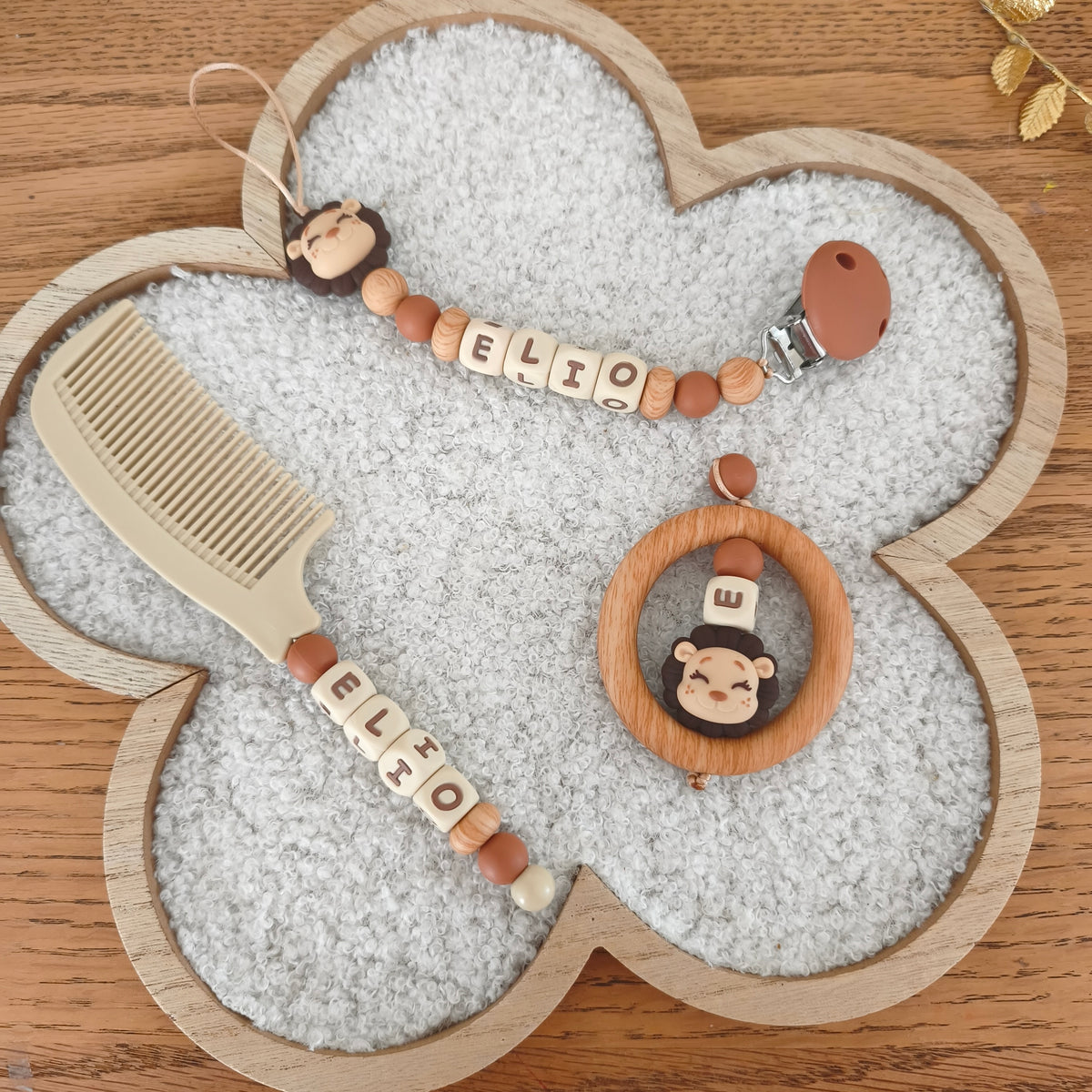 Pack naissance personnalisé lion 3 pièces pour bébé