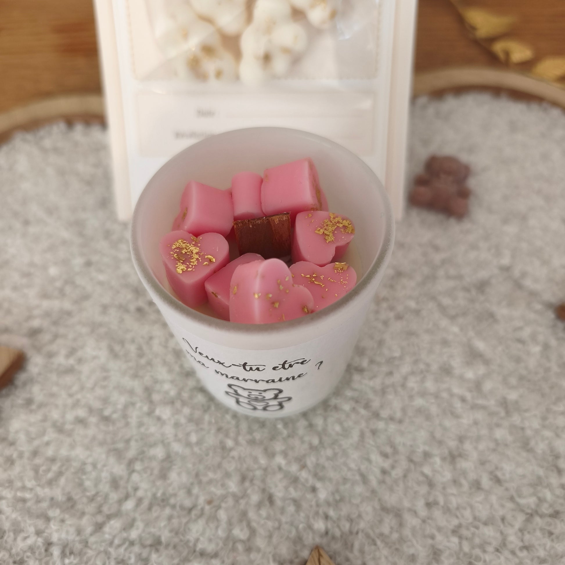 Bougie Demande Marraine / Parrain | Collection Gourmande aux Cœurs Fondants & Feuille d'Or (Parfum Vanille)
