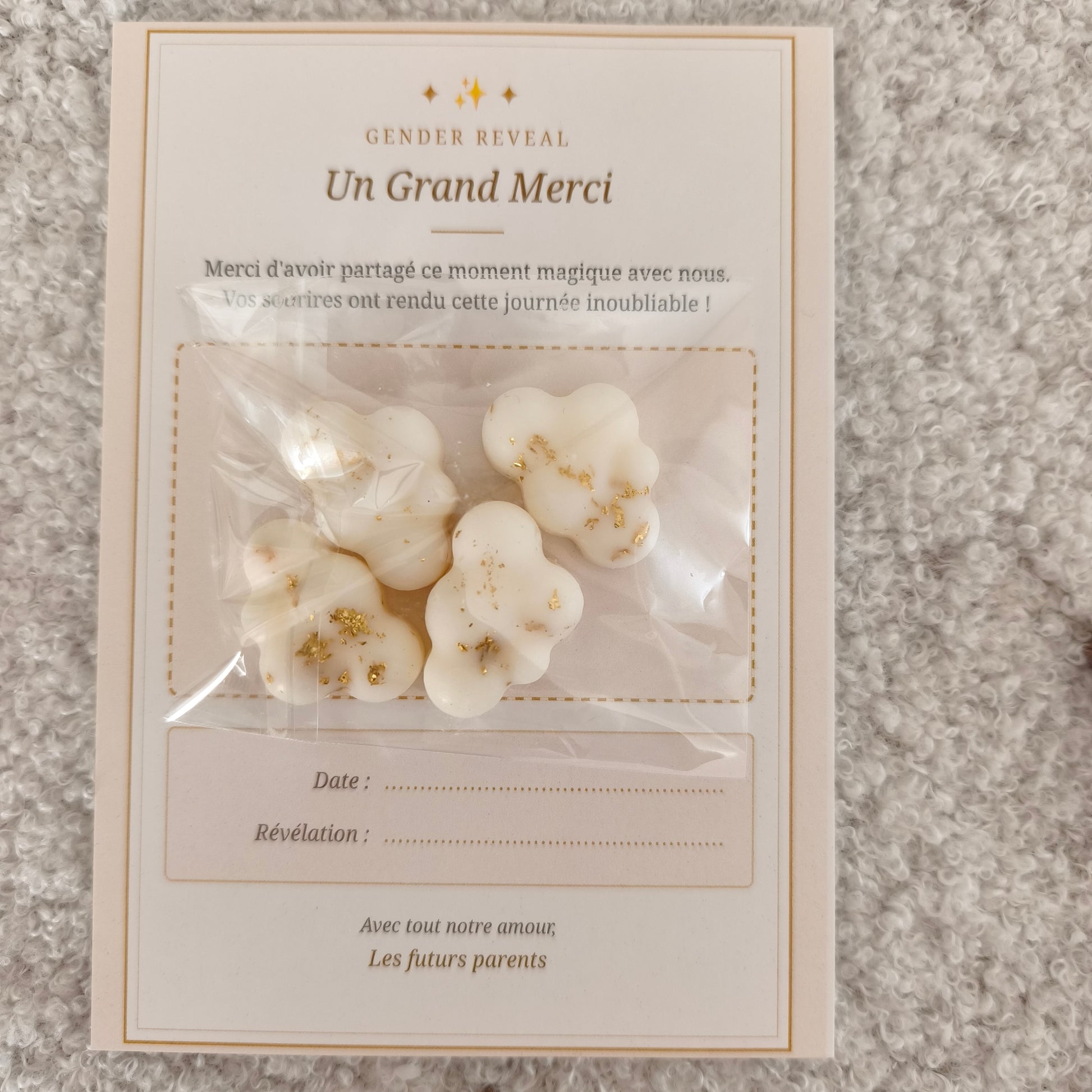 Carte Souvenir & Mini Fondants Parfumés – Cadeau Invités Gender Reveal / Baby Shower / Baptême